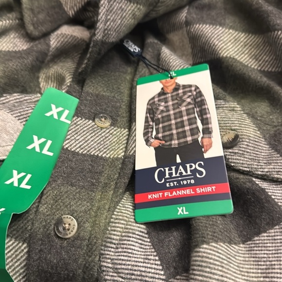 Chaps Men's Knit Flannel Shirt Green XL Stretch - Picture 8 of 10